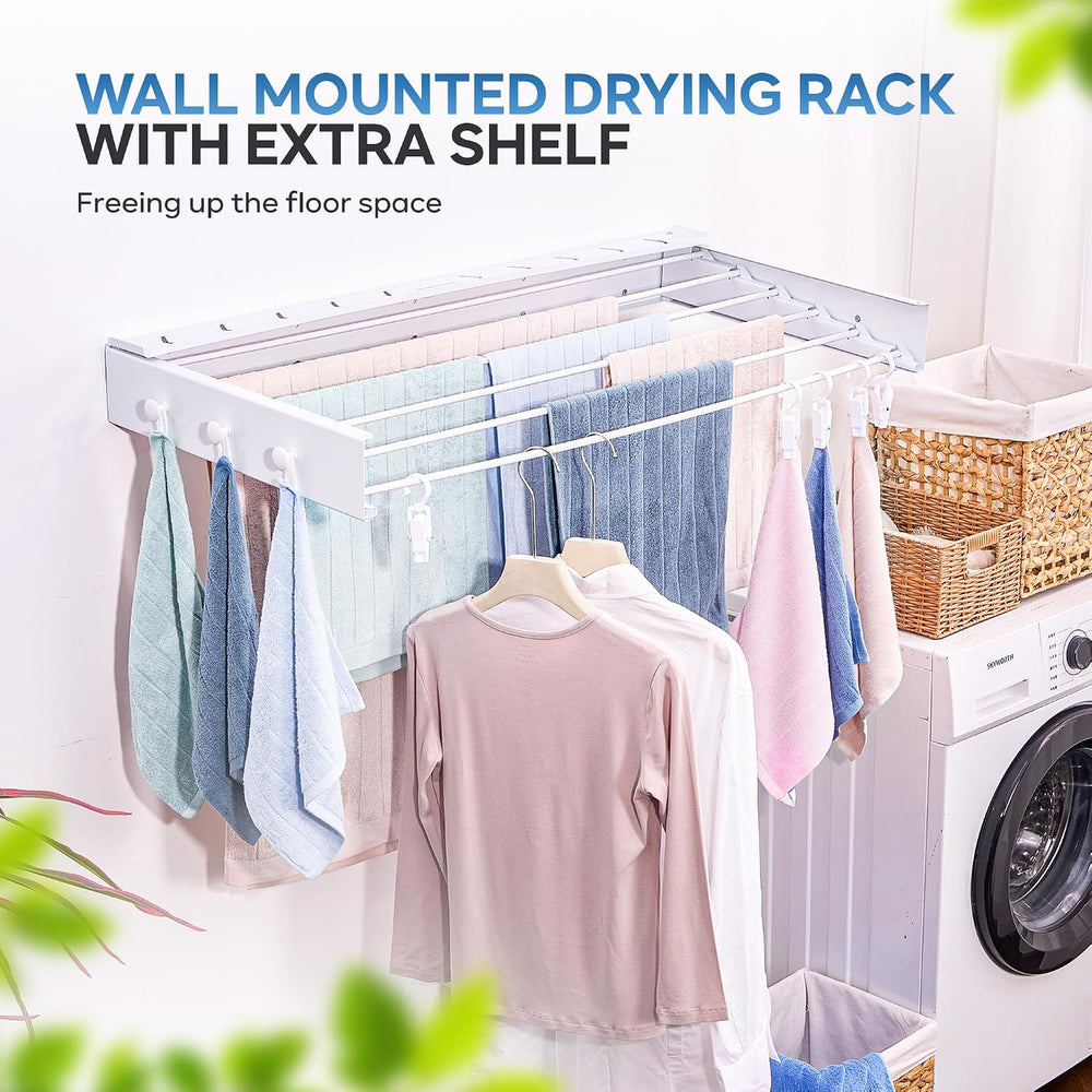 40" Premium Aluminium Foldable Clothes Drying Rack Included Shelf with 6...