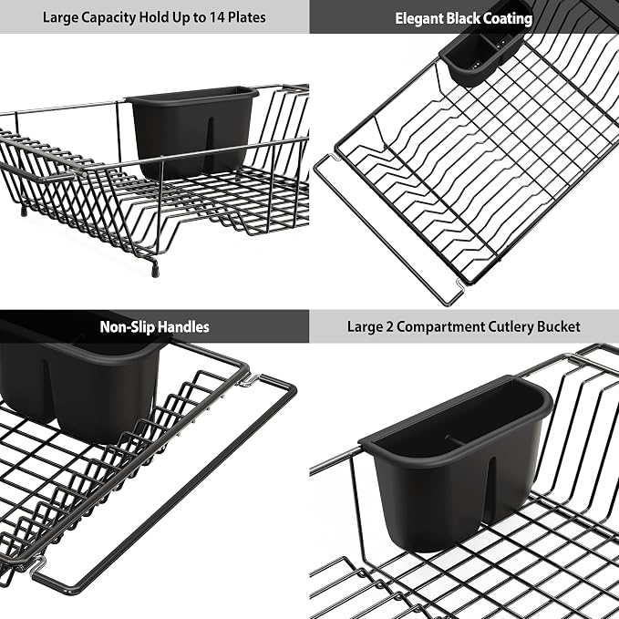 SIMPLE HOUSEWARE Large Over Sink Counter Top Stainless Steel Dish Drainer - Image 4