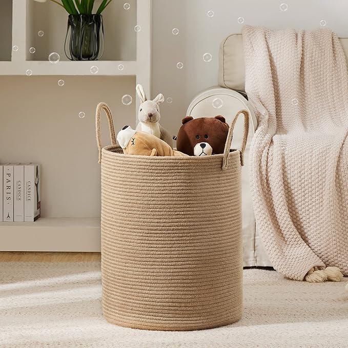 Jute Rope Laundry Hamper Basket by YOUDENOVA, 58L Tall Laundry Basket, Baby - Image 2