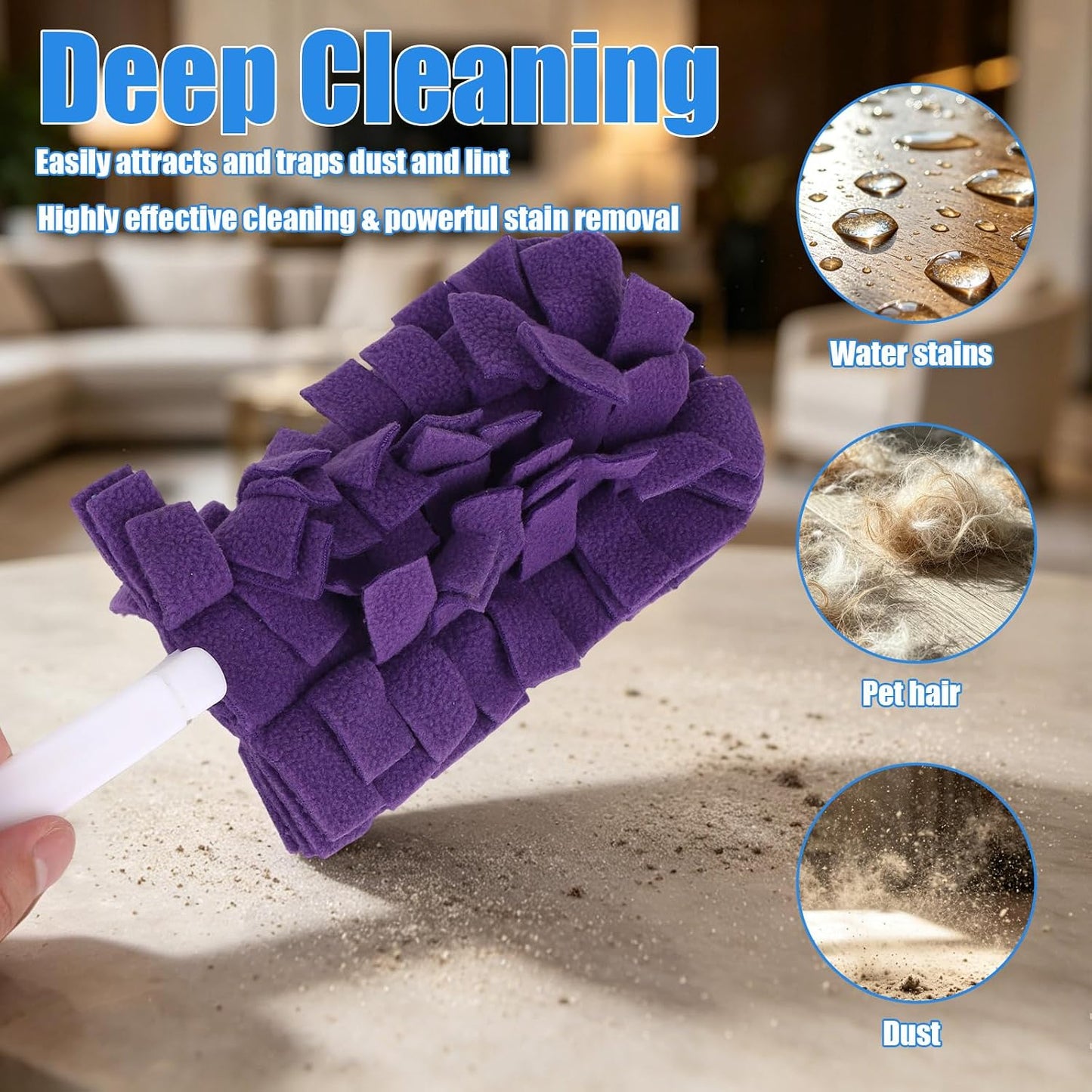 5pcs Reusable Duster Refills with Short Handle, 5 Colors 360° Heavy Duty Fleece Dusting Pads Cleaning Pads Washable for Home Furniture Ceiling Fan Window Blinds Kitchen Car Interior
