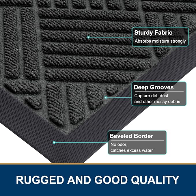 Smiry Front Door Mat Outside Entrance, Heavy Duty Outdoor Indoor Natural Rubber - Image 4