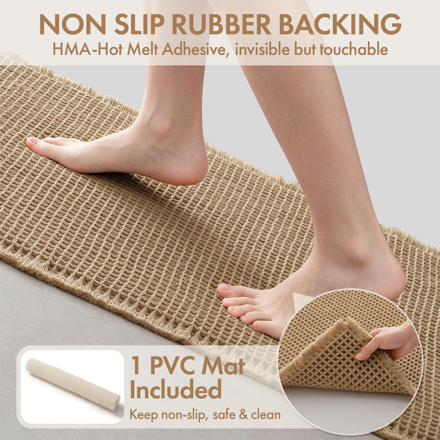 MIULEE Waffle Bathroom Runner Rugs, Super Absorbent Non Slip Bath Rug, Upgraded Soft Quick Dry Washable Boho Long Bath Mat with Tassels for Hallway Laundry Room Bedroom, 2'x6' (24"x72"), Brown