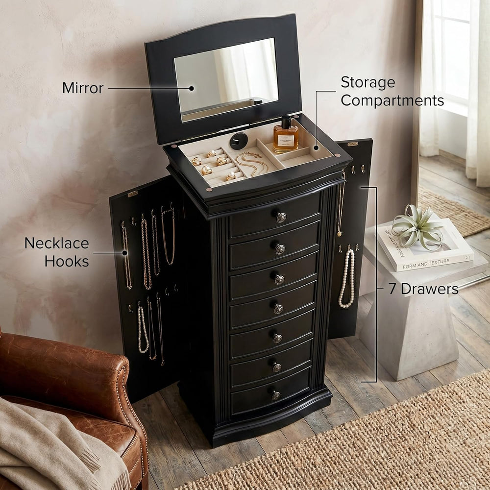 Hives and Honey Luke Standing Jewelry Armoire - Large 7-Drawer Wooden Organiz...