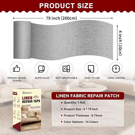 Linen Repair Tape 4x79 inch, Self Adhesive Fabric Patches, Linen Patch Tape Kit - Image 2
