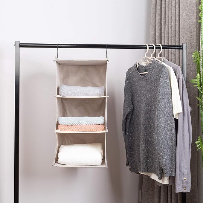 Hanging Closet Organizer, Easy Mount Foldable 3-Shelf Hanging Closet Wardrobe - Image 2