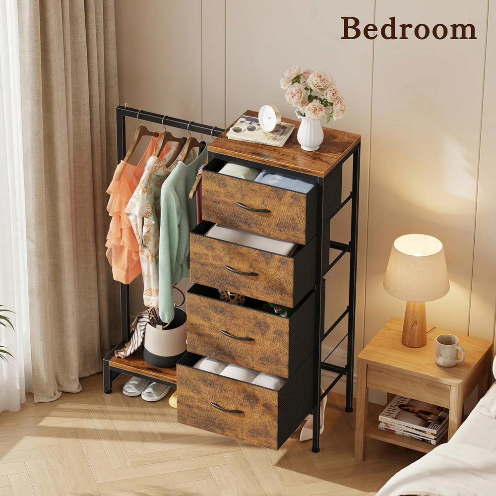 HIGDBFE Tall Dresser 44''H with Hanging Rack, 4 Drawers Small Closet ...