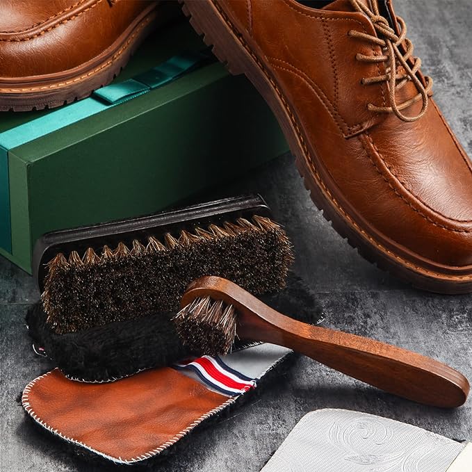 4 Pcs Horsehair Shine Shoes Brush Kit Polish Dauber Applicators Cleaning - Image 7