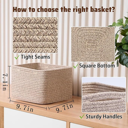 Small Organizing Baskets for Cubes Shelf, 9.7x9.7x7.1 Inch Rope Woven Storage - Image 2