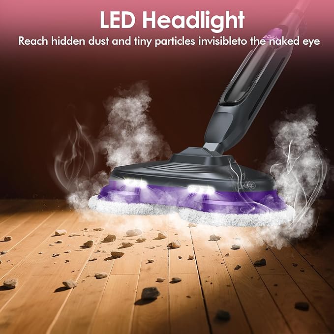 Scrub & Steam Mop with Rotating Mop Pads, LED Headlights, 6 Scrub Pads - Image 5