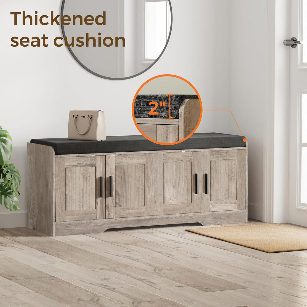 Homleke Shoe Storage Bench, 4 Doors & Thickened Padded Seat Cushion