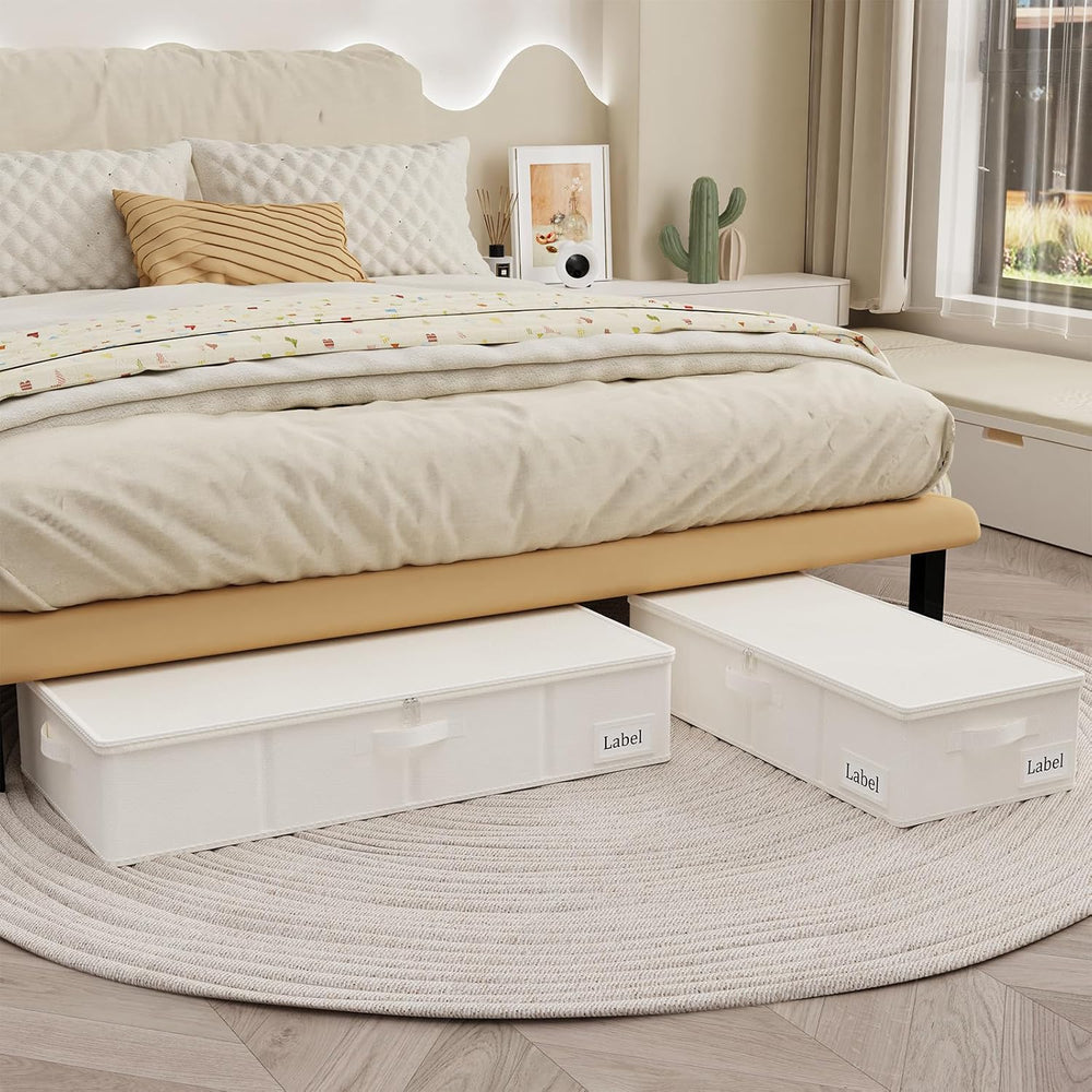 Yawinhe 48L Foldable Underbed Storage Bags, 2 Pack Closet Organizer,Beige