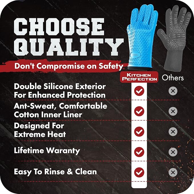 KITCHEN PERFECTION S Silicone Smoker Oven Gloves -Extreme Heat Resistant BBQ - Image 9