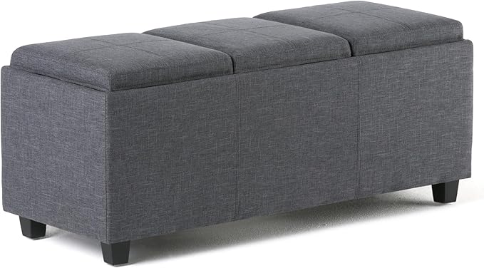 SIMPLIHOME Avalon 42 Inch Wide Contemporary Rectangle Storage Ottoman in Slate by SimpliHome