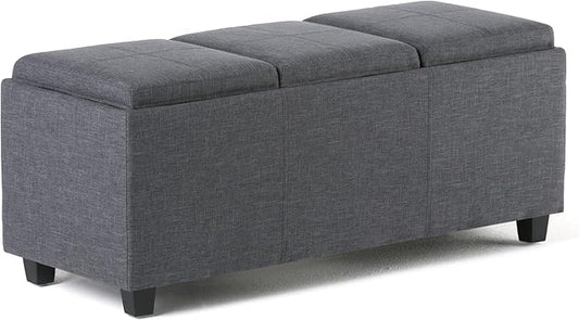 SIMPLIHOME Avalon 42 Inch Wide Contemporary Rectangle Storage Ottoman in Slate by SimpliHome