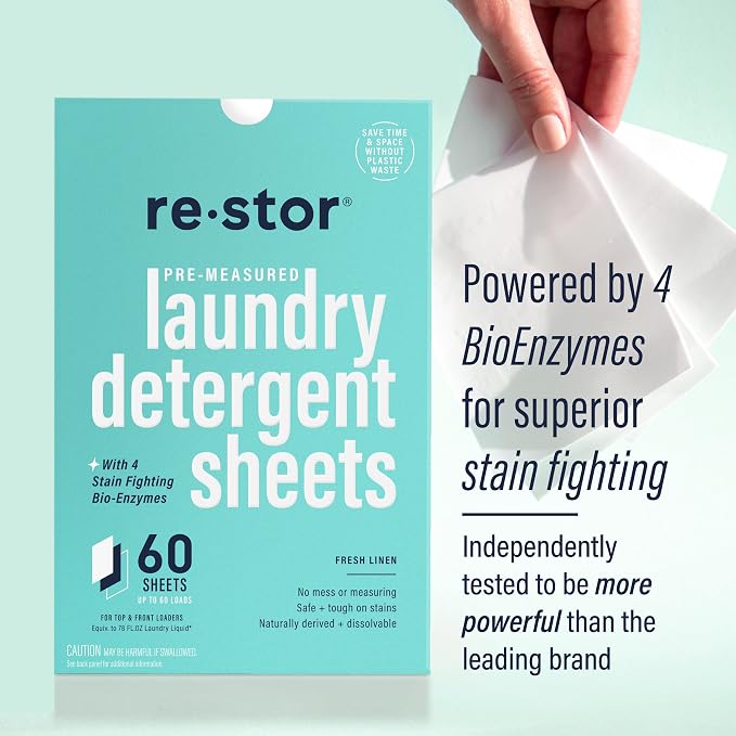 restor Laundry Detergent Sheets Fresh Linen 60 Loads | Eco Friendly Plastic - Image 7