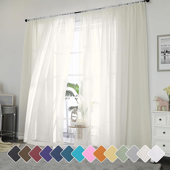 Chyhomenyc Ivory Sheer Curtains 96 Inch Length 2 Panels Set, Elegant Light by Chyhomenyc