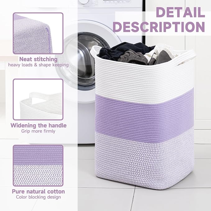CLHMILY&Z 95L Laundry Basket Rectangular Lavender Rope - Image 6