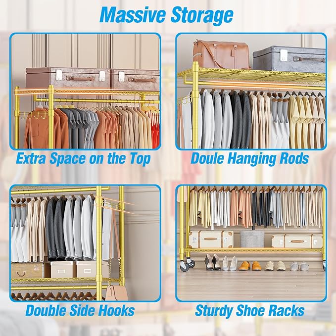 Homdox Gold Heavy Duty Clothes Rack - Image 8