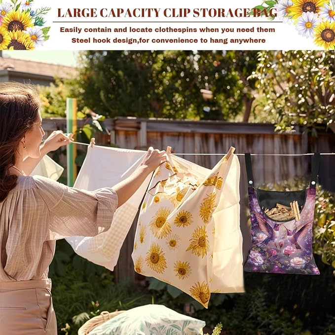 Purple Flower Hummingbird Clothespin Bag - Image 6