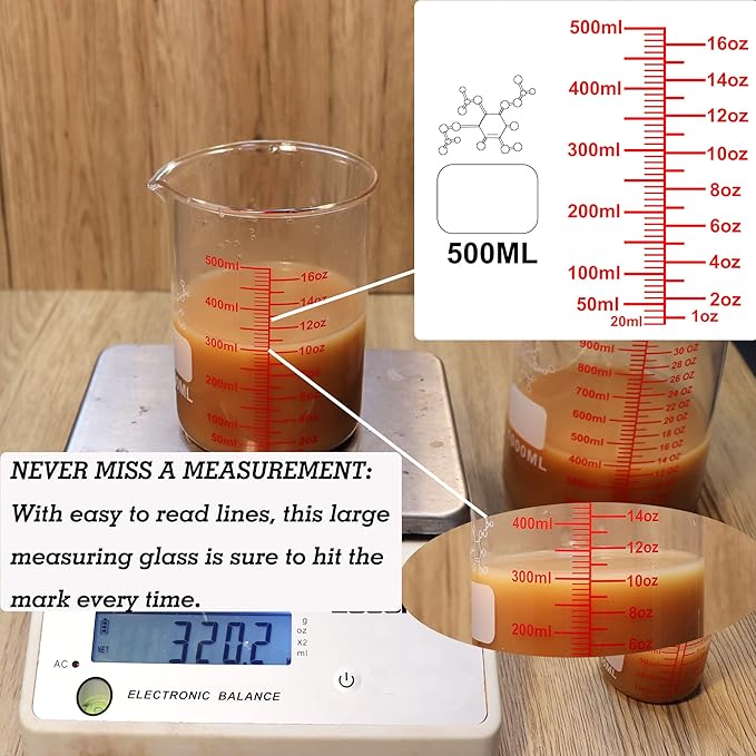 High Borosilicate Glass Measuring Cup Set-V-Shaped Spout, Includes 60ml - Image 4