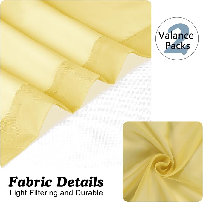 Chyhomenyc Sheer Valances for Windows 2 Pack, Small Valance for Living Room - Image 8