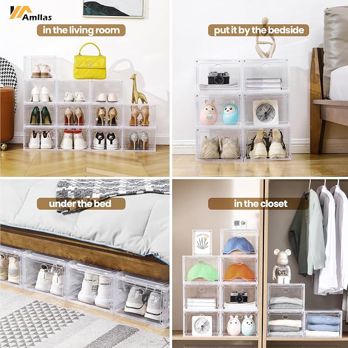 12 Pack Clear Shoe Boxes Stackable, Shoe Storage Boxes - Image 7