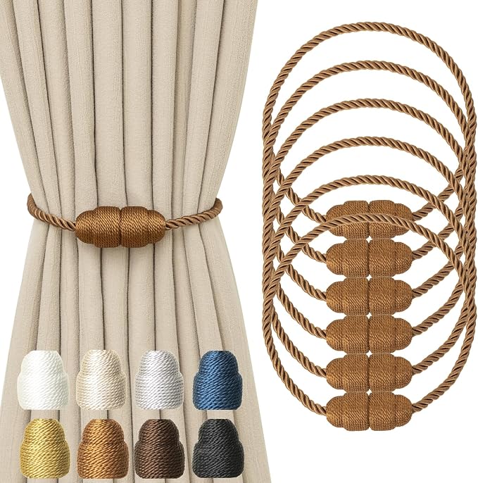 Magnetic Rope Curtain Tiebacks 6 Pack Holders by CurtainTiebacks