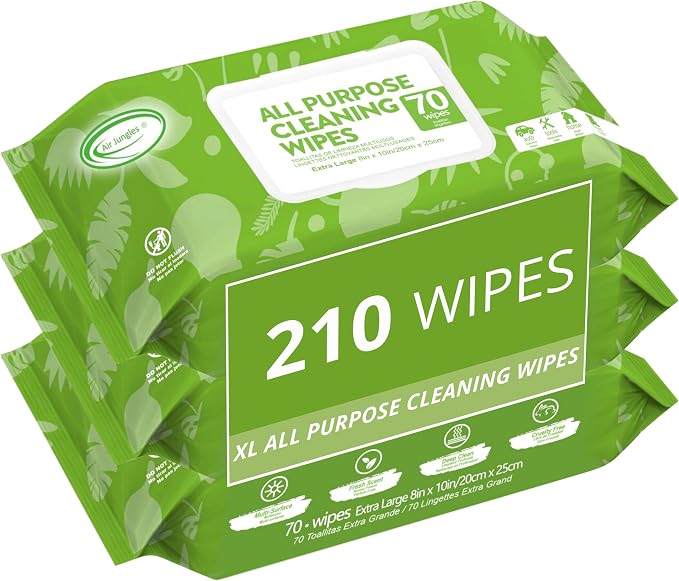 Air Jungles All Purpose Car and Home Cleaning Wipes 70 Count, Extra Large 8" x by AirJungles