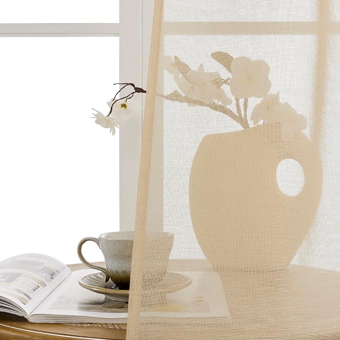 Tollpiz Short Sheer Linen Textured Curtain Sheers Doorway Light Filtering Voile - Image 9