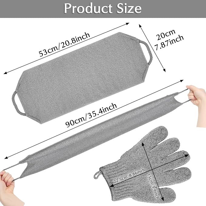 Anezus Exfoliating Back Scrubber Bath Gloves Set, Exfoliating Shower Towel - Image 7