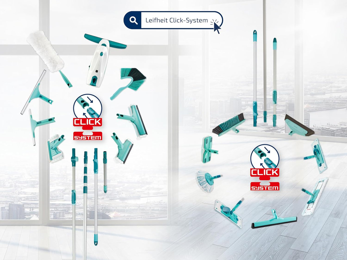Leifheit Classic Foam Broom for Click System Handles, width 34 cm, Useful for Allergy Suffers as Dust is not Whirled Up, No Dust Cloud