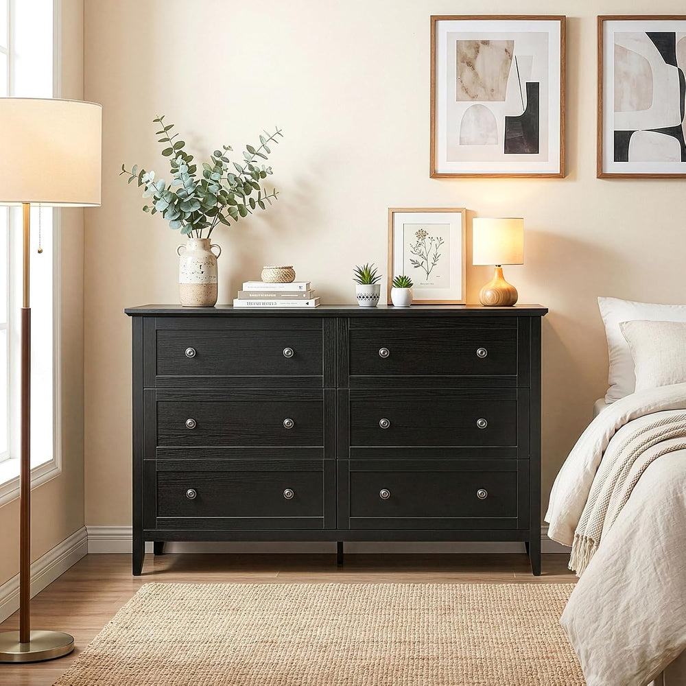 Karl home Black Farmhouse 6 Drawers Tall Dresser, Bedroom Storage Chest