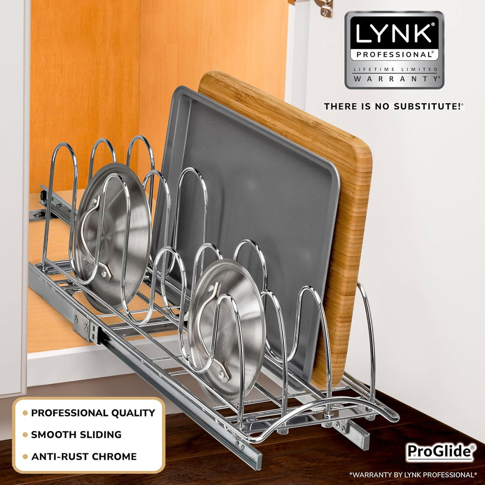 LYNK PROFESSIONAL® Pull Out Pot and Pan Lid Organizer Under Cabinet - Lifetim...