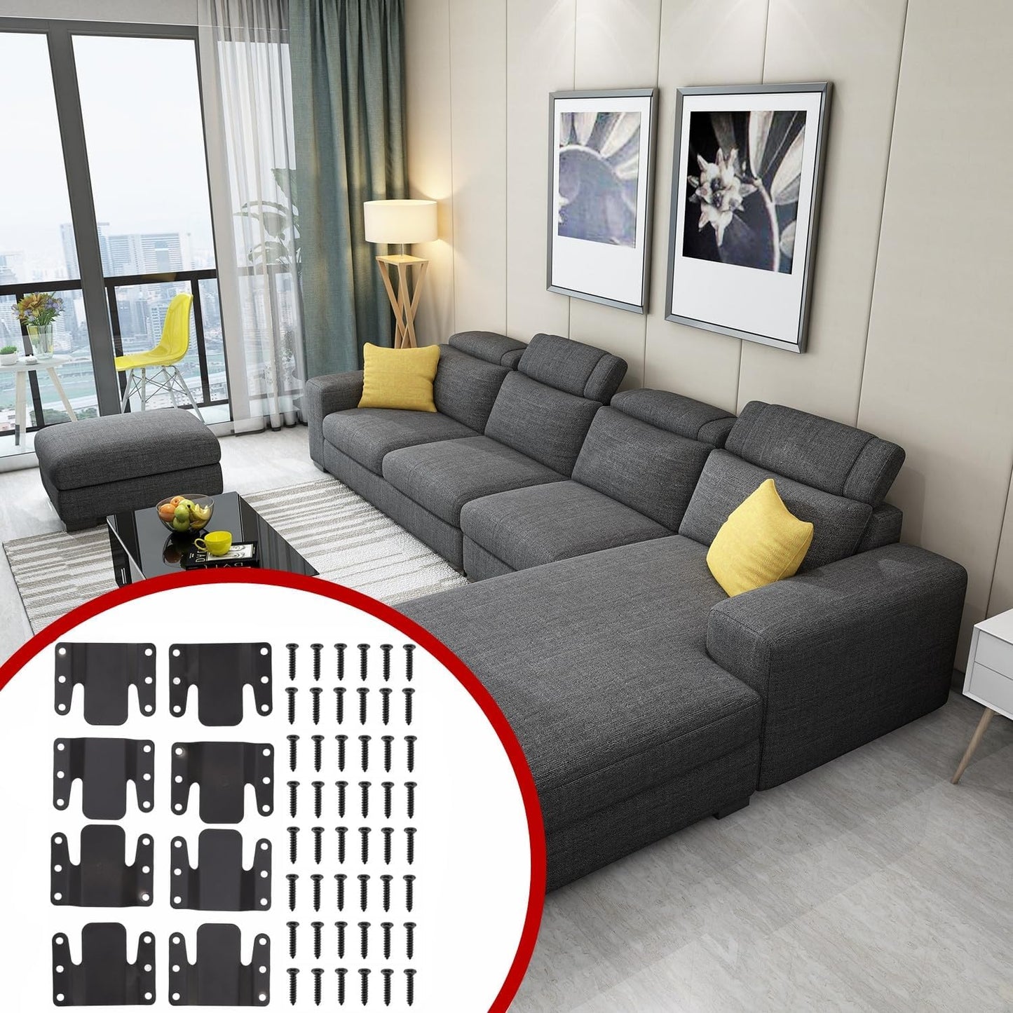 Universal Sectional Sofa Interlocking, 8 Pieces Metal Couch Clips Sofa Connectors Bracket Furniture Connectors with Screws, 4 Sets