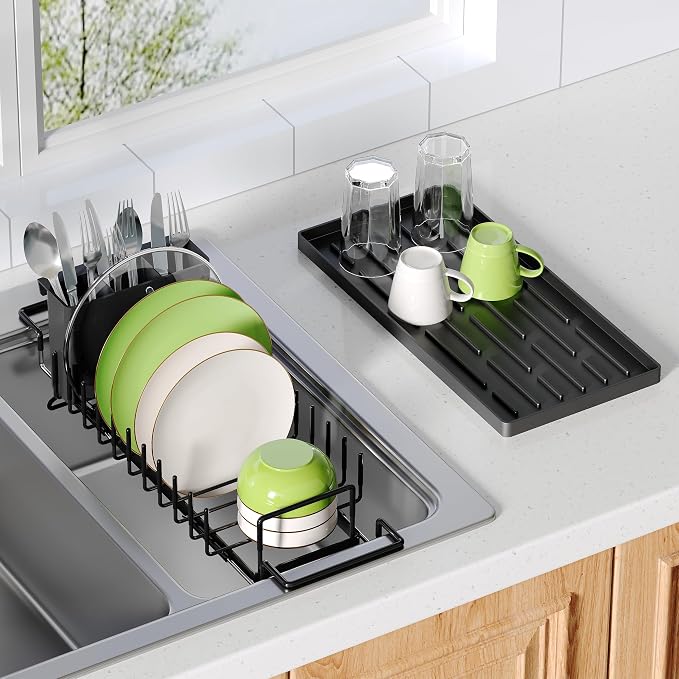 Dish Drying Rack Over the Sink Expandable In Small Black Drainer Dry by JASIWAY