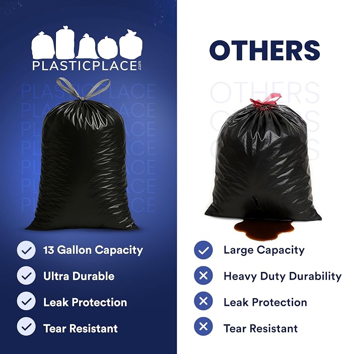 Plasticplace W13DSBKJR 13 Gallon Trash Bags │ 1.2 Mil │ Black Extra Tall - Image 5