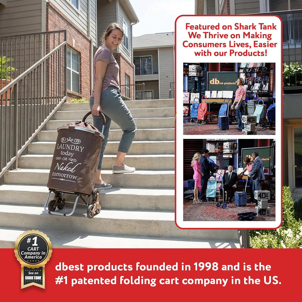 dbest products Stair Climber Laundry Trolley Dolly, Brown Laundry Bag Hamper ...