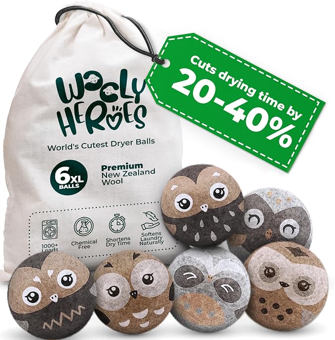No More Dryer Sheets! Reusable Wool Dryer Balls XL 6-Pack by WOOLYHEROES