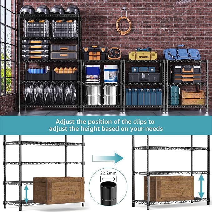 5-Shelf Storage Shelves, Wire Shelving Heavy Duty Metal Storage Shelving Unit - Image 4
