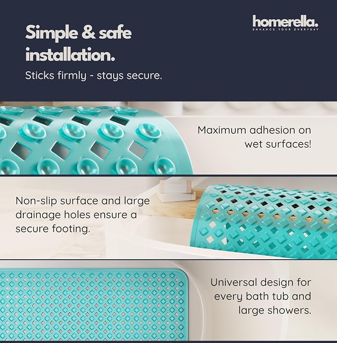 homerella® Bathtub Mat Non Slip 35x16, Incl. Hooks - Image 4