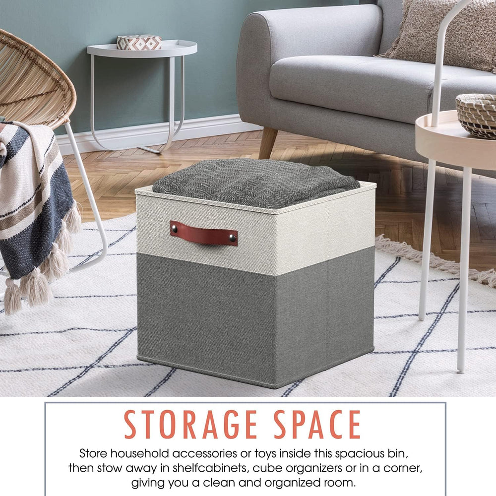 Ornavo Home 13x13 Foldable Fabric Storage Cube Bins, 6 Pack, White/Gray