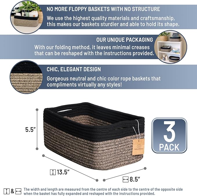 NaturalCozy 13.5”x8.5”x5.5” Rectangle Storage Baskets - Image 2