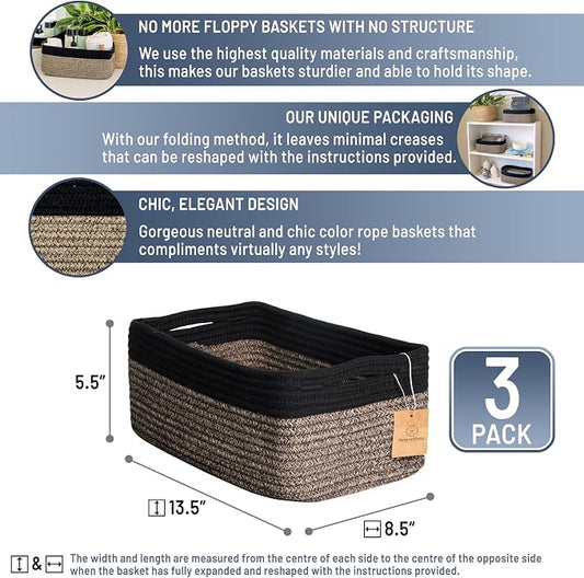 NaturalCozy 13.5”x8.5”x5.5” Rectangle Storage Baskets - Image 2
