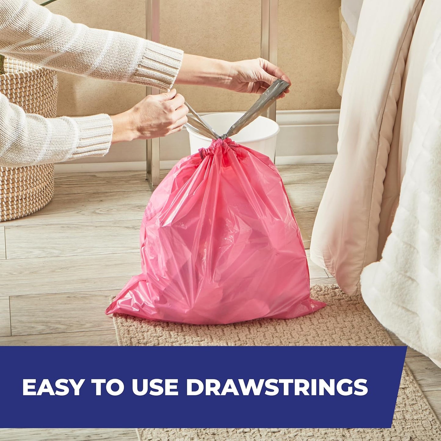 Hefty 4 Gallon Small Trash Bags, Pink, Fabuloso Watermelon Scent, 20ct | Drawstring Closure, 4G Small Pink Trash Bags for Bathrooms, Dorm Rooms, Home Offices, Scented, Continuous Odor Control