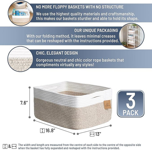 NaturalCozy Storage Baskets 16.8”x13”x7.6” Cotton Rope Woven Baskets - Image 2