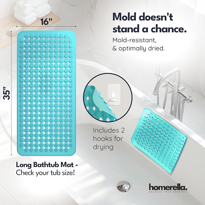 homerella® Bathtub Mat Non Slip 35x16, Incl. Hooks - Image 3