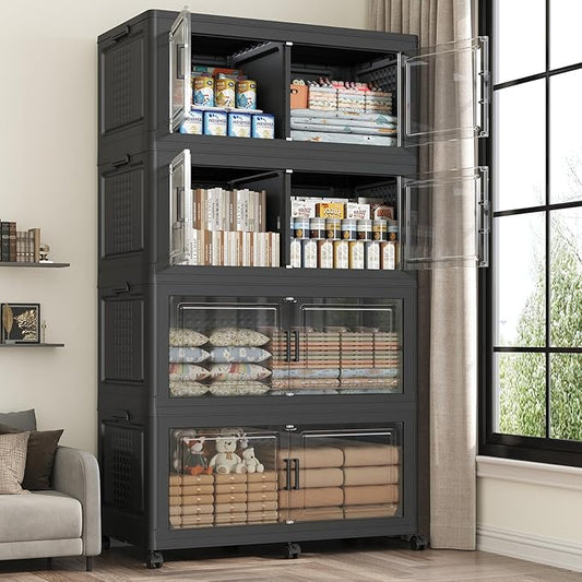 160GAL Storage Bins with Lid and Wheels, Stackable Closet Organizers and by Fangtueh