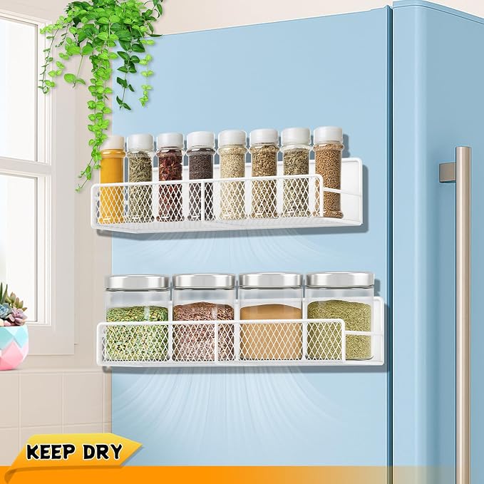 2 Pack Magnetic Spice Rack for Refrigerator, Rustproof Magnetic Shelf for Fridge - Image 3