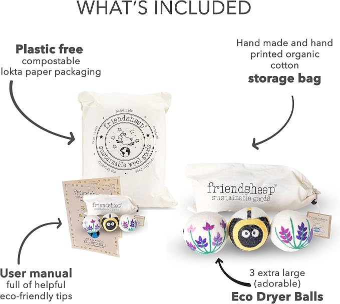 Friendsheep Wool Dryer Balls, Organic Reusable Fabric Softener Alternative - Image 2