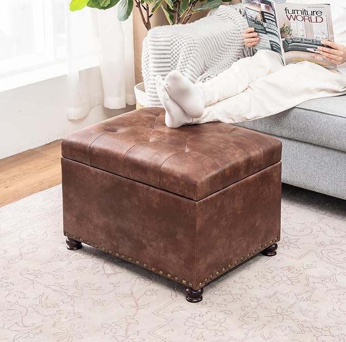 Joveco Leather Storage Ottoman, Foot Rest Stool - Image 6